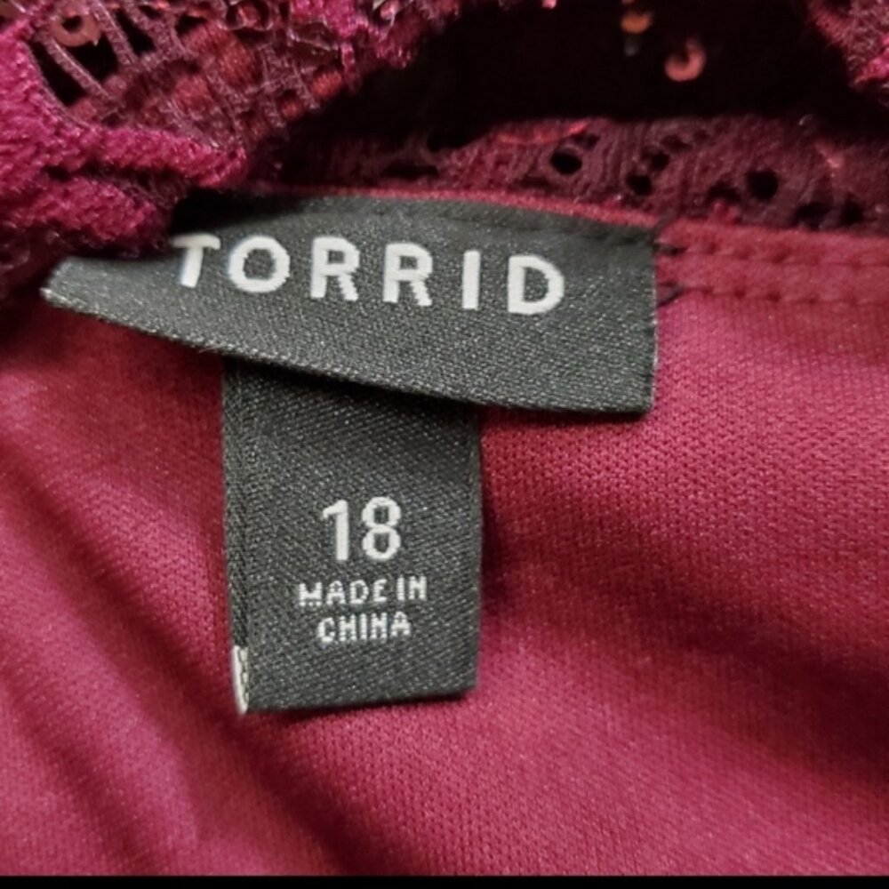 Torrid Formal Dress Sequins Burgundy Lace Gown | Wedding Guest - Picture 11 of 12